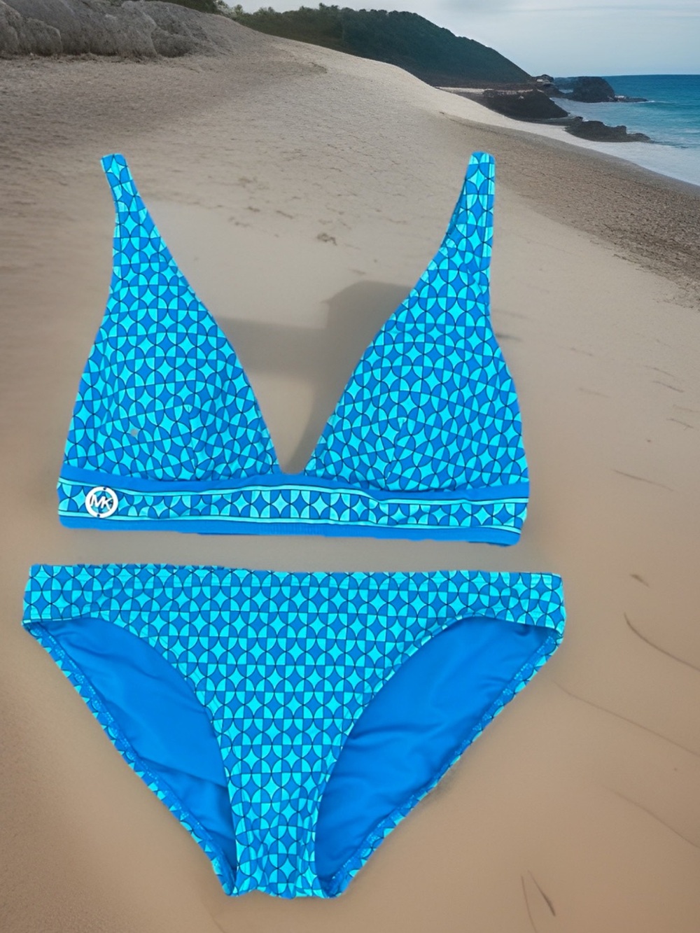 Michael Kors Turquoise & Aqua Geometric Print Bikini Set Women’s Size Small